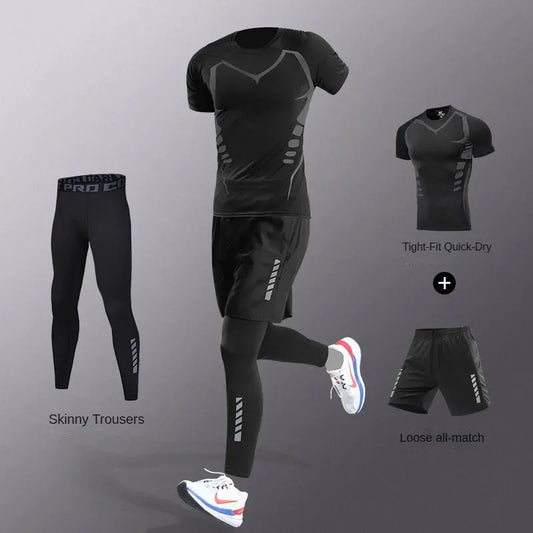 3-7Pcs Men'S Ice Fiber Quick-Dry Running Fitness Full Set/Suit Tracksuit for Marathon, Training Cycling，Jogging,Gym， Sweatpants