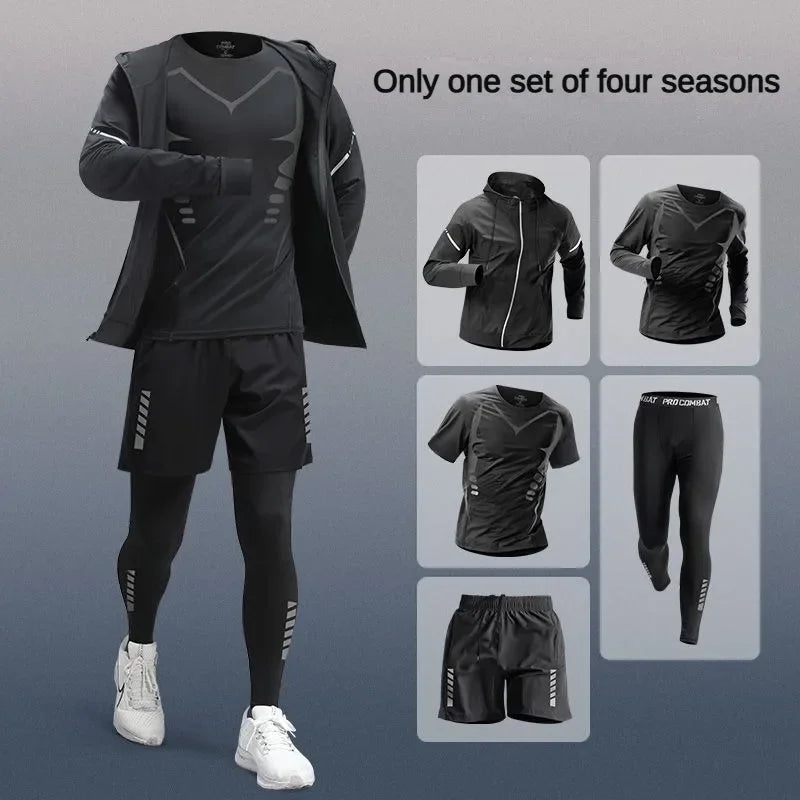 3-7Pcs Men'S Ice Fiber Quick-Dry Running Fitness Full Set/Suit Tracksuit for Marathon, Training Cycling，Jogging,Gym， Sweatpants