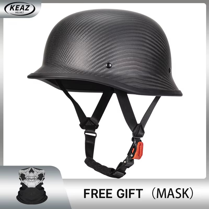 12K Matt Black Retro German Style Motorcycle Helmet Halley Cruising Moto Half Helmet Fashion Style Carbon Fiber Helmet Unisex